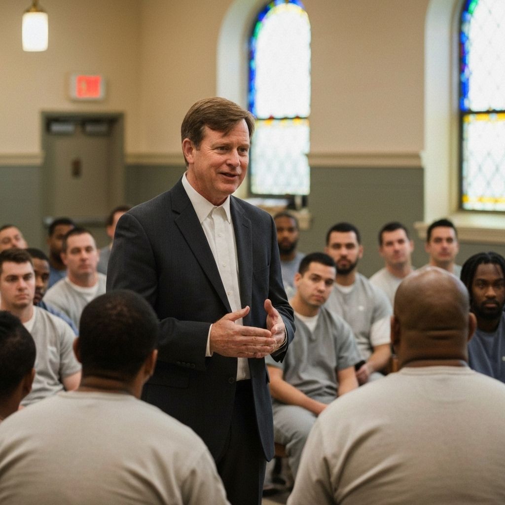 Ron Thompson speaking at prison chapel service